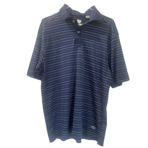 Callaway Mens Golf Polo Shirt M  Adult Blue Navy Striped Opti Dri Logo Casual